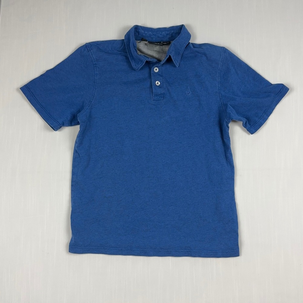 Volcom Kids Blue Heathered Short Sleeve Polo Shirt Size Large 12 Stone Logo
